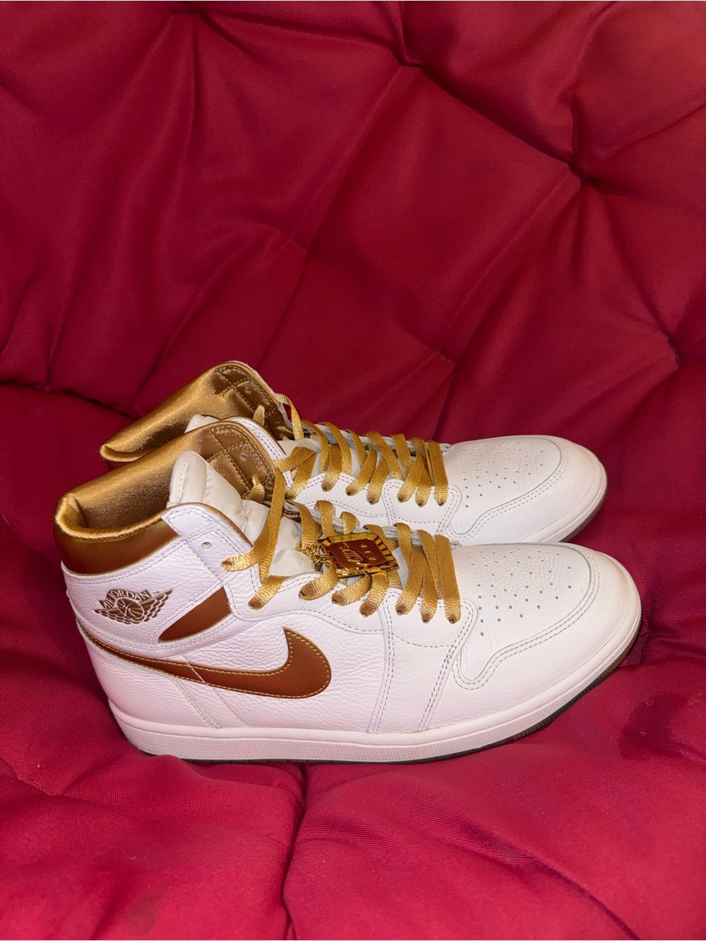 Nike Men’s High-Top Sneakers in White and Metallic Gold
